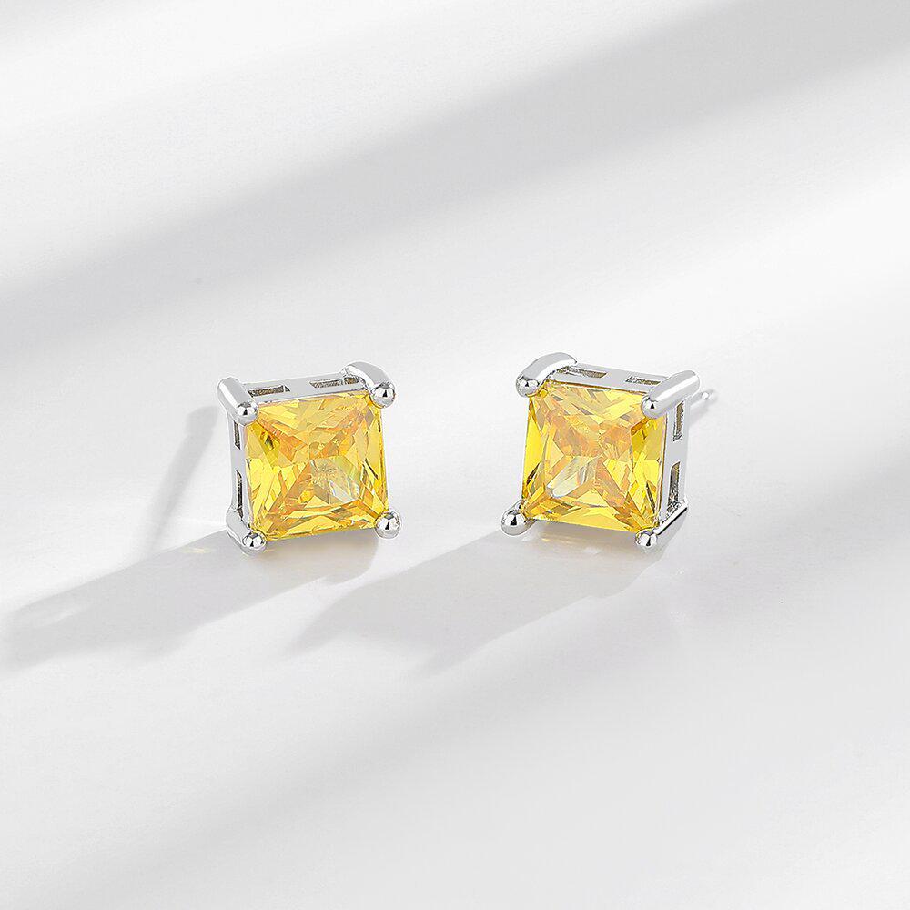 Korean Luxury Copper-Plated Zircon Square Earrings - European & American Cross-Border Piercing Studs