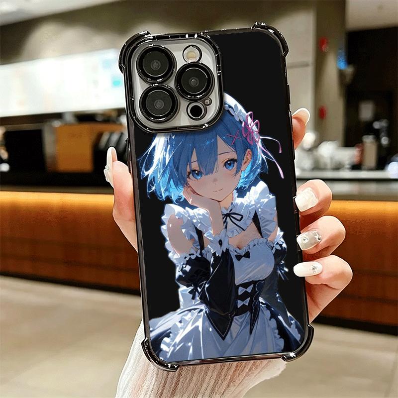 R-Rem Re Zero Anime Soft Phone Case For iPhone 15 16 17 Air 14 Pro Max 16E Plus 13 12 Mini Plating Anti-Fall Fundas
