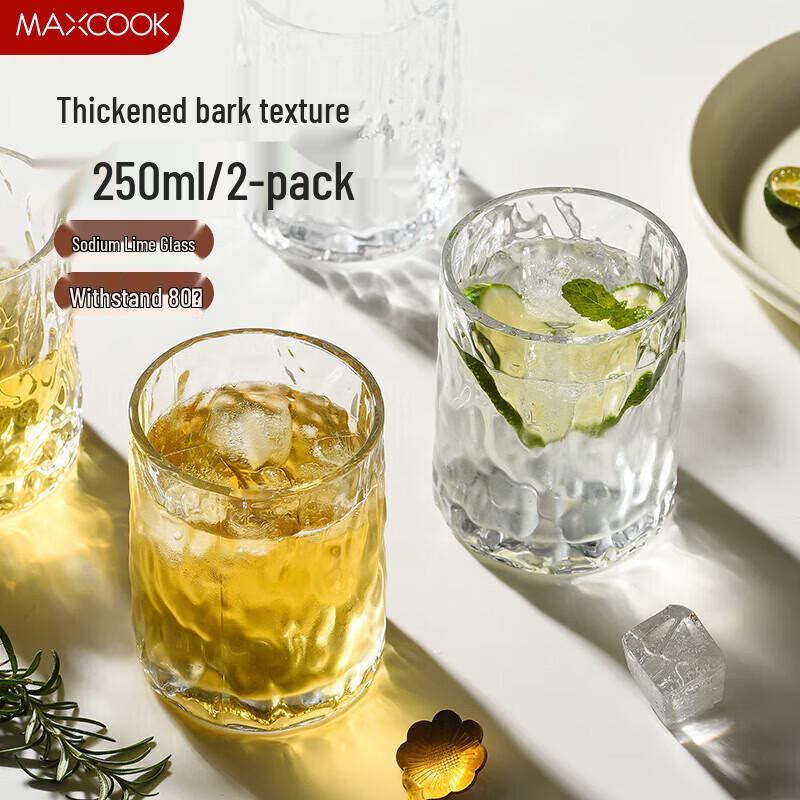 MAXCOOK Bark Pattern Glass Cups, Set of 2