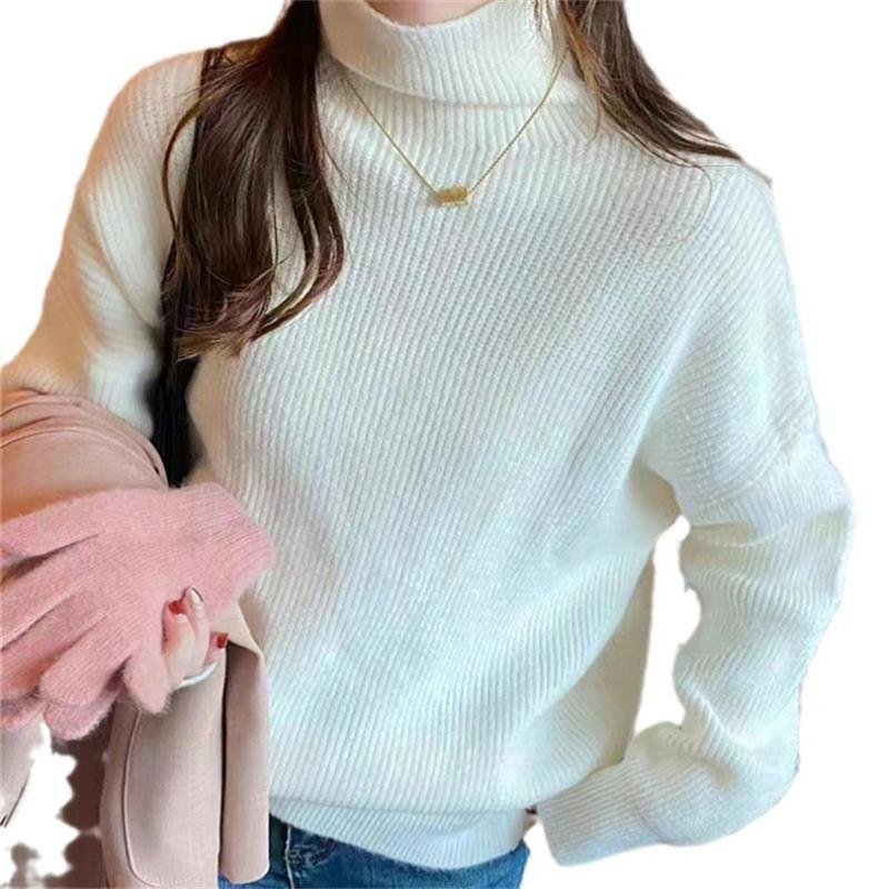 Solid color versatile turtleneck knitted bottoming shirt women's autumn and winter new loose turtleneck pullover sweater inner