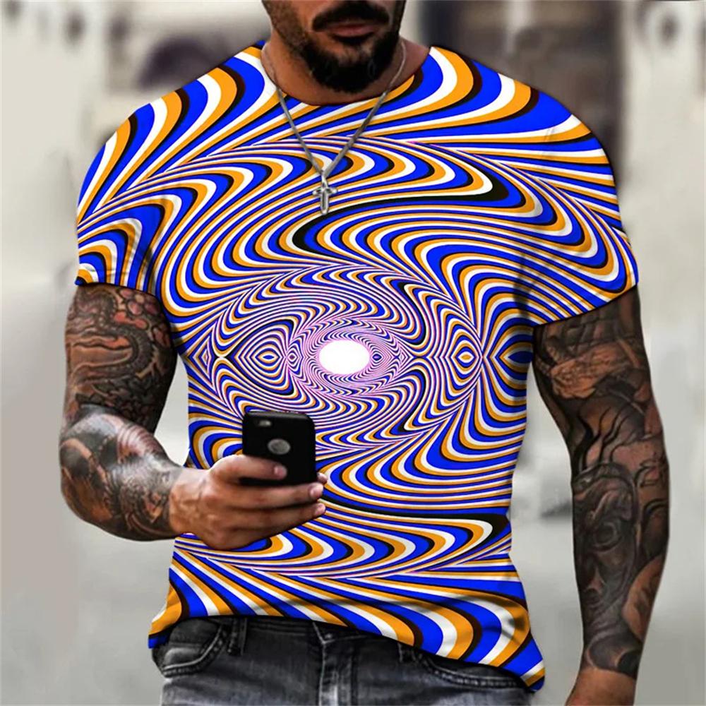 Nowa Letnia Męska Koszulka z Abstrakcyjnym Wzorem Moda Codzienna Drukowana 3D Luźna z Okrągłym Dekoltem Krótki Rękaw Uliczna Osobowość Duże Rozmiary Góry