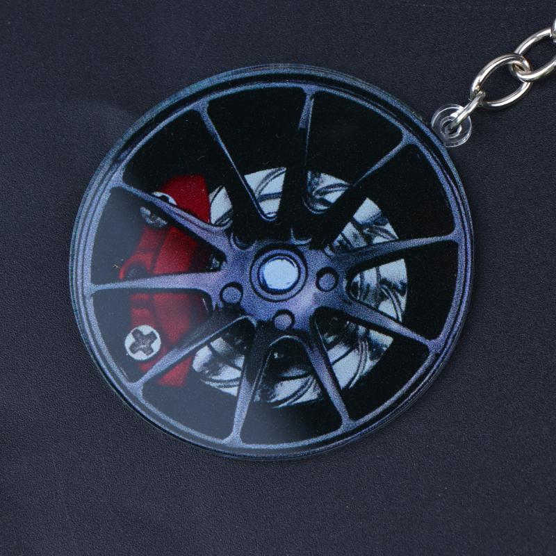 Rotatable Car Wheel Rim Keychain Clear 2D Acrylic Brake Caliper Key Ring Practical Key Accessory for Daily Commute Use