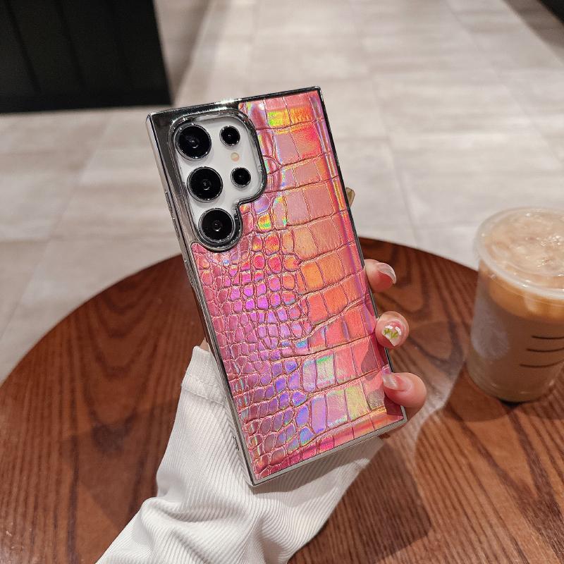 Luxury Plating Crocodile Texture Artificial Leather Phone Case For Samsung S26 Ultra S24 S23 S25 Ultra Plus Bumper Back Cover