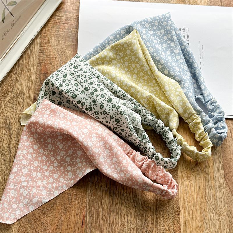 ახალი ყვავილების ჩიფონის სამკუთხედის თმის შარფი ქალებისთვის ბანდანი ელასტიური თავსაბურავი პასტორალური რეტრო ტურბანი ვინტაჟური ჰიჯაბის თმის აქსესუარები ზაფხულის სამკუთხედის შარფი
