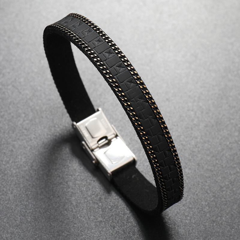 Punk Retro PU Leather Bracelet Men Fashion Stainless Steel Buckle Bracelets Luxury Jewelry Accessories 21cm
