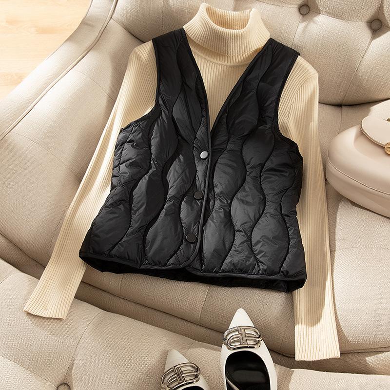 Women's Winter Down Silk Vest Lightweight & Warm Fleece Silk Short-Style Sleeveless Gilet Waistcoat