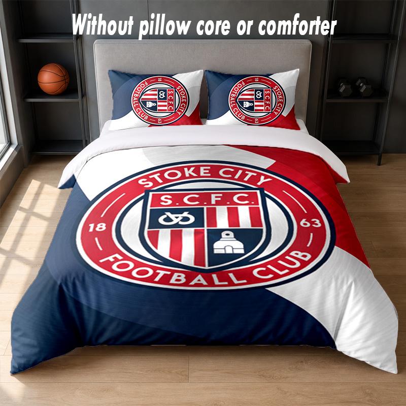 Stoke City Football Design Bed Bedding Set 1 Duvet Cover + 2 Pillowcases Soft Breathable Household Bed Linens