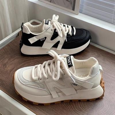 Round Head Sports Forrest Gump Dad Shoes Women's Platform Autumn New Chic Niche Muffin Running Cream Waffle Shoes