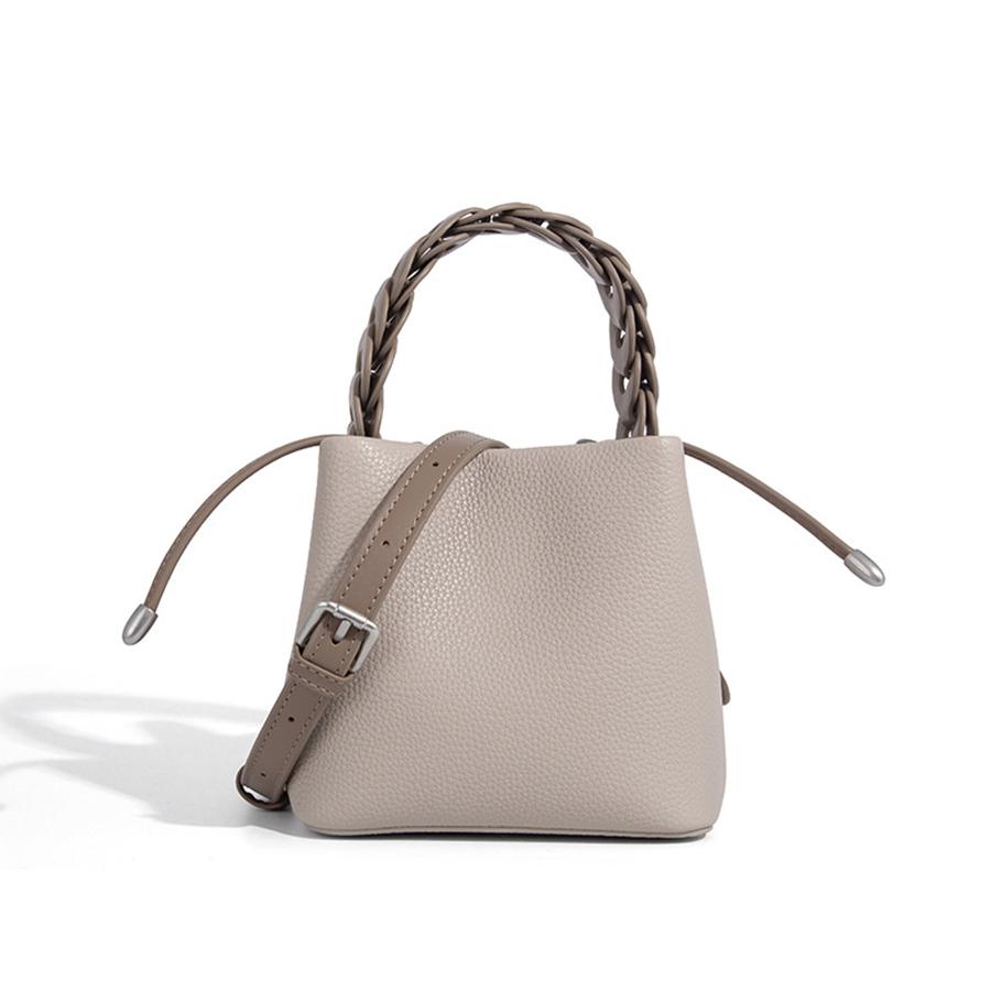 Fashion Woven Handle Commuter Bucket Bags For Women Pu Leather Shoulder Crossbody Bags Casual Tote Female Purse And Handbags Sac