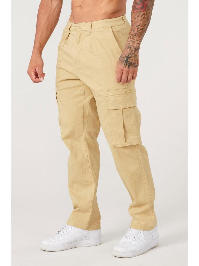 Men's Autumn Patchwork Cargo Pants with Large Pockets - Casual, Solid Color, Loose Fit, Small Leg Style