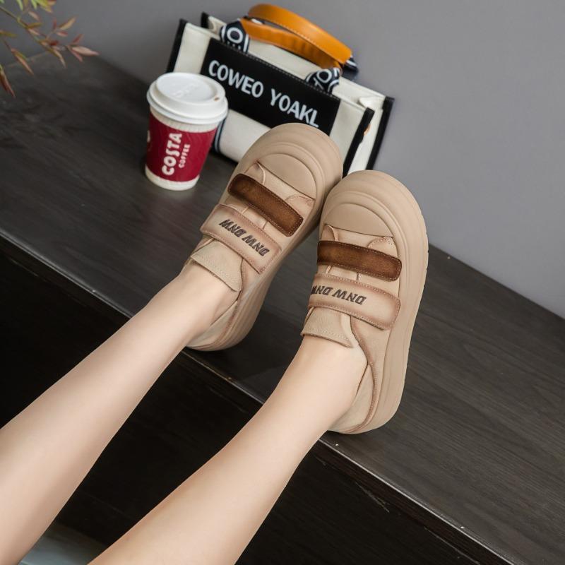 The First Layer of Cowhide Retro Color Matching Sports and Leisure Shoes Autumn New Thick-soled Breathable Velcro Board Shoes Women's Shoes