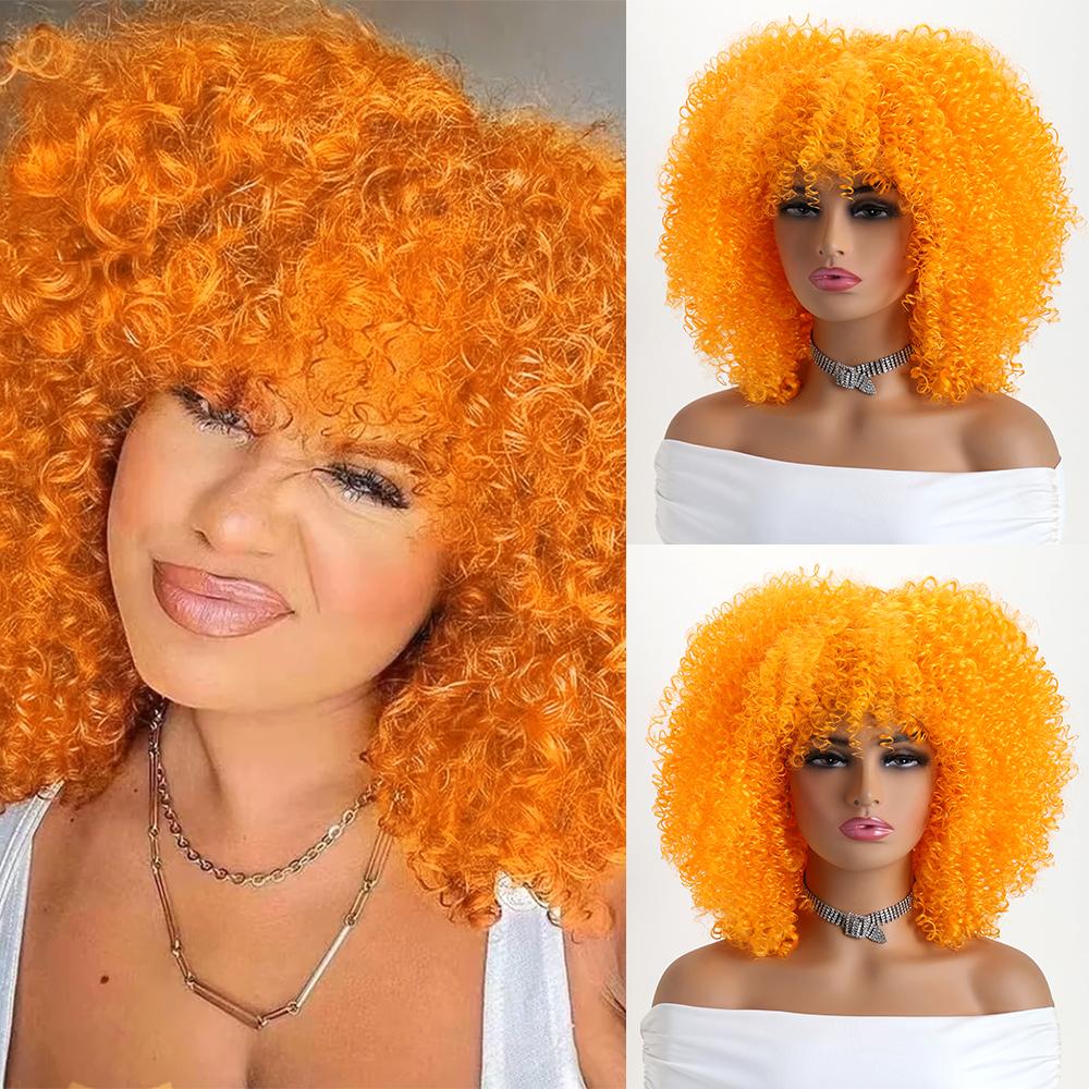 16 Zoll Afro Kinky Curly Synthetikhaar Gradient Lila Perücken mit Pony Weiche Flauschige Faser Perücken für Party Cosplay Tägliche Nutzung