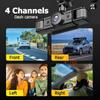 360° Car Dash Cam 4 Channels Video Recorder 1080P Car DVR 3/4 lens Front inside Rotatable and Rear View Night Vision Black Box