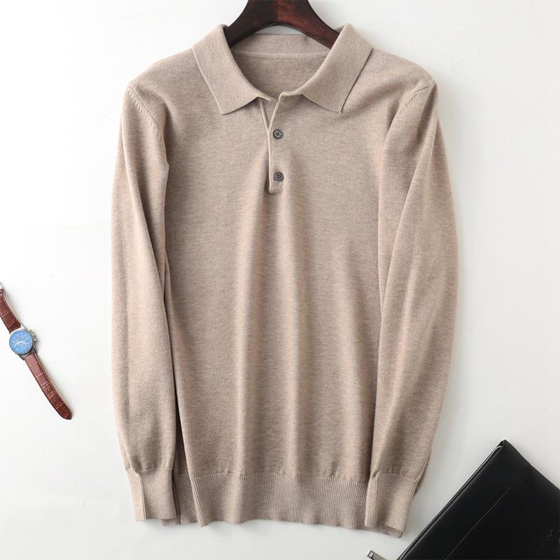 2026 Men's Polo Collar Knit Sweater: Spring/Autumn, Long Sleeve, Loose Fit, Lapel Button Pullover.