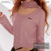 unifree Women's Retro U-Neck Cable Knit Sweater
