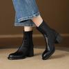 Autumn and Winter Leather Women's Large-size Martin Boots Round Head Korean Version Comfortable Rear Zipper High Heel Solid Color New Medium Boots