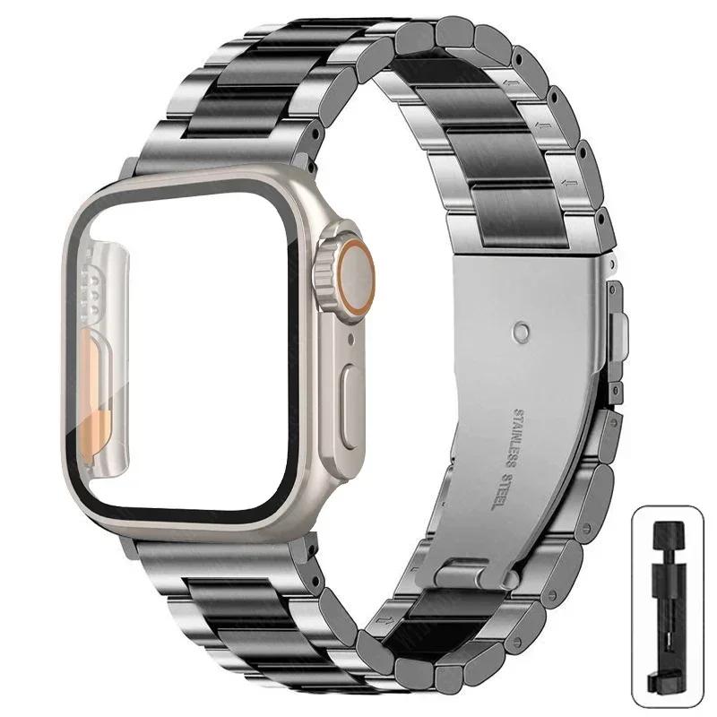 Armband i rostfritt stål + Ultrafodral för Apple Watch-band 10 42 mm 46 mm 44 mm 45 mm 41 mm 40 mm metallarmband för iwatch-serien 9 8 7 6 SE