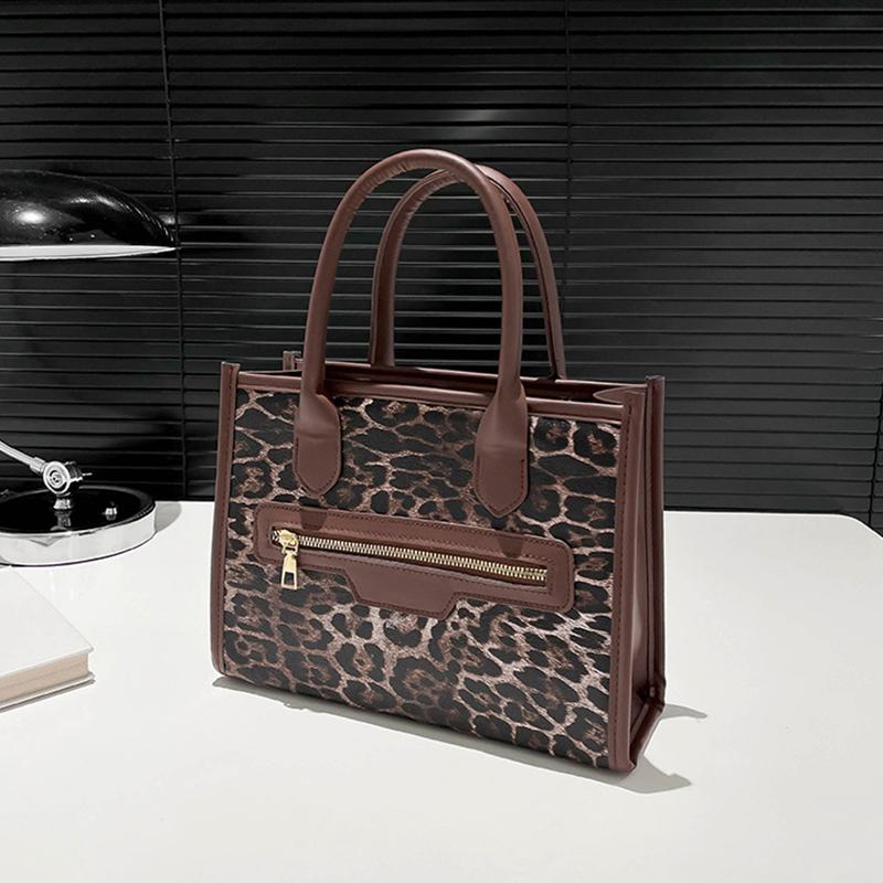 

Женские сумки через плечо из искусственной кожи с леопардовым принтом, повседневная сумочка с верхней ручкой, кошелек для шоппинга и путешествий, сумка для поездок на работу CLE 27.5x8.5x21cm кофейный