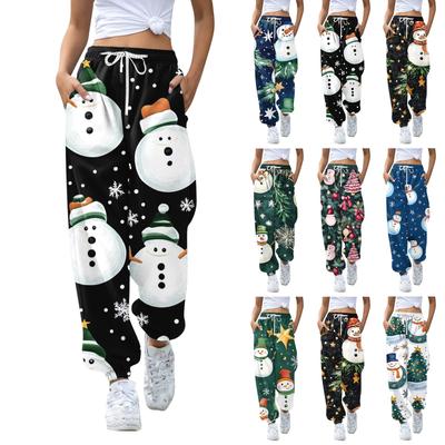 Jogginghose mit Weihnachtsmuster und hoher Taille für Damen mit Taschen und Kordelzug