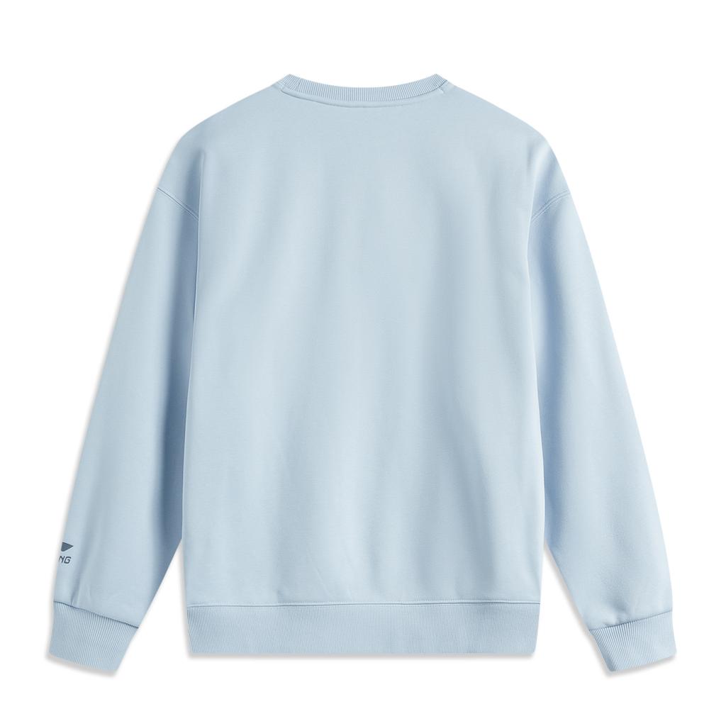 Li Ning Sports Fashion Series Loose Letter Print Round Neck Pullover Fleece Warm Dopamine Long Sleeve Sweatshirt Women Sweatshirt Cloud-Blue AWDUF90-4