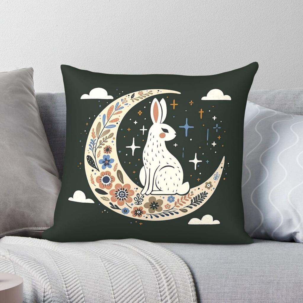 Floral Moon Rabbit Celestial Square Pillowcase Polyester Linen Velvet Printed Zip Decorative Pillow Case Room Cushion Wholesale
