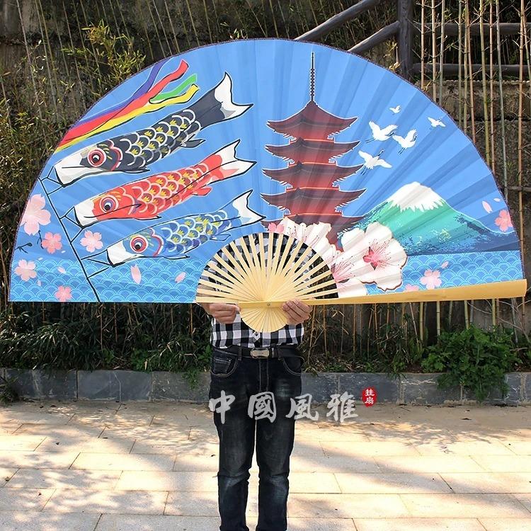 Japanese-Style Large Hanging Fan Handmade Mount Fuji Paper Folding Fan Unfold 90cm Wall Home Decoration