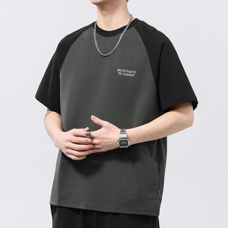 

Summer Thin American Heavy Contrasting Ragdoll Sleeve Short-sleeved T-shirt Men s Round Neck T-shirt Short-sleeved 4XL