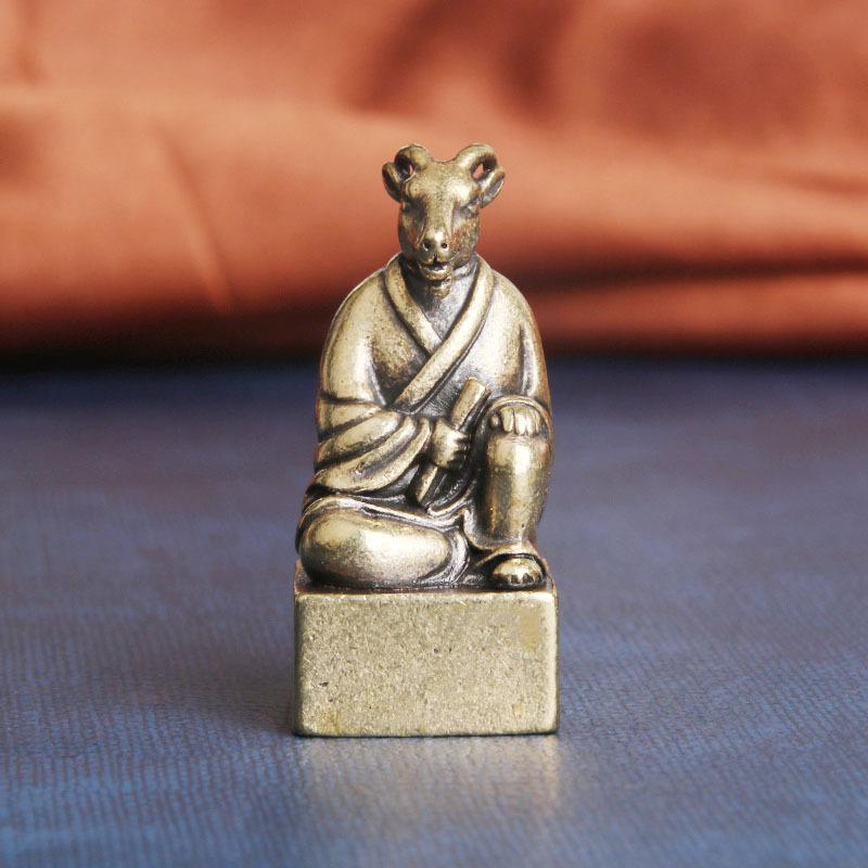 Brass Zodiac Guardian God Desktop Ornament Wealth Attraction Copper Seal Study Room Decoration Old Copperware Wholesale