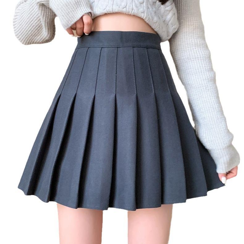 High-Waist A-Line Pleated Wool Skirt - Women's Autumn/Winter, Slim Fit, Plus Size, Korean Style, Short/Midi Length.