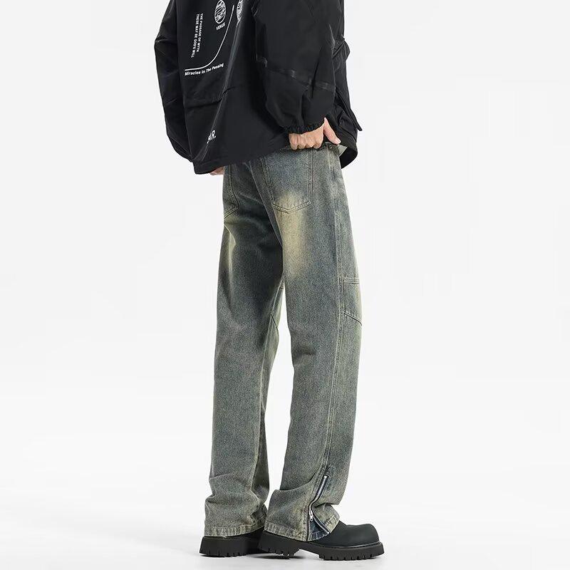 

Мужские ретро джинсы пэчворк микро-клеш - Осенне-зимние потертые прямые зауженные повседневные брюки 2XL