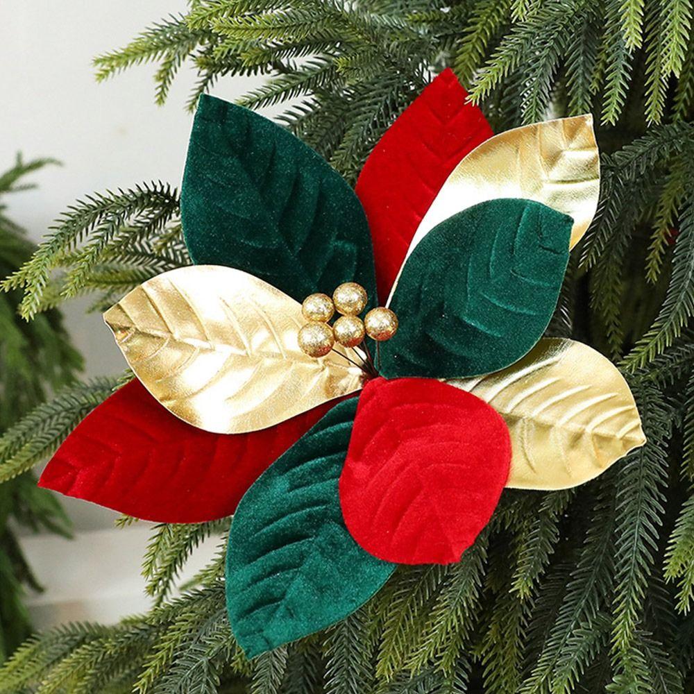 Stoff Glitzer Weihnachtsblume Weich 32cm Blumenschmuck Große Größe Festival Partyzubehör Blumenschmuck