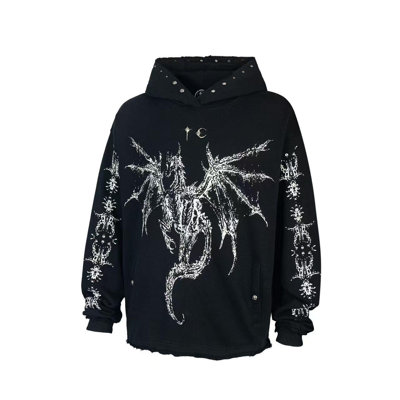 White Year of the Dragon limited edition dragon nail American street hoodie heavy loose washed sweatshirt trend 1 code