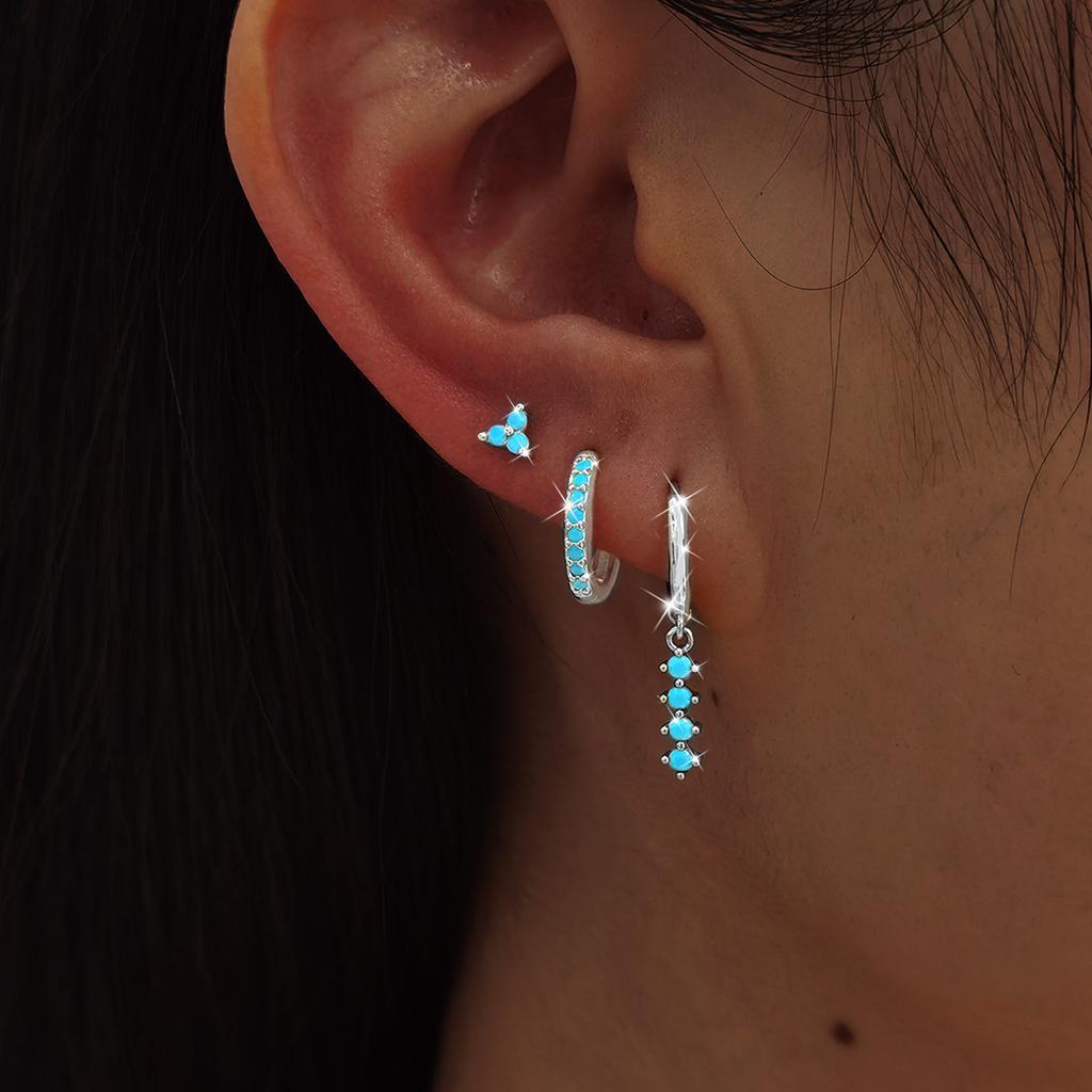 2PCS Classic Blue Zirconia Small Huggie Hoop Earrings Set For Woman 14K Gold Plated Helix Tragus Cartilage Piercing Jewelry