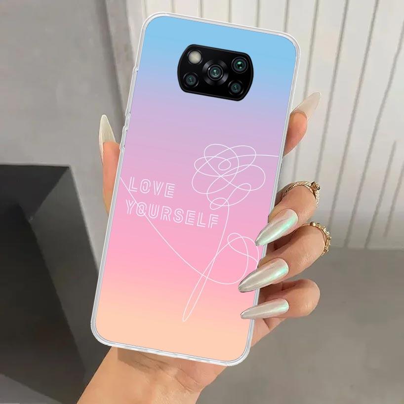 Love Yourself Flower Heart Line Kpop Phone Case for Xiaomi Poco X5 X6 X7 Pro F7 Ultra M7 Redmi 15 15C 13 13C 12 12C 10 10A 10C 9