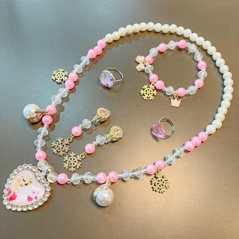 Children's Mermaid Necklace Set Girl Shell Fish Tail Little Girl Bracelet Princess Jewelry Cute Ear Clip Ring