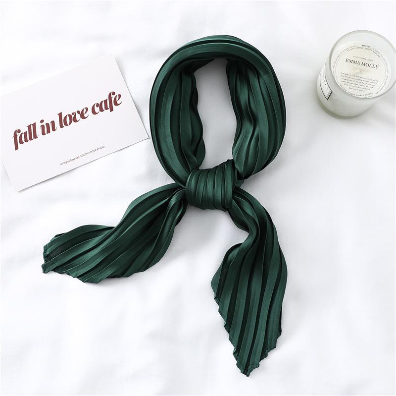 Simple Solid Color Versatile Small Scarf, Pleated Square Scarf, Women'S Season Decoration, Collar Scarf, Pressed Satin Imitation Silk