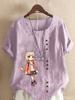 Women's Fashion Cute Girl Print Shot Sleeve T-shirt Loose Cotton Shirt Casual Loose Summer Blouse Tops Plus Size