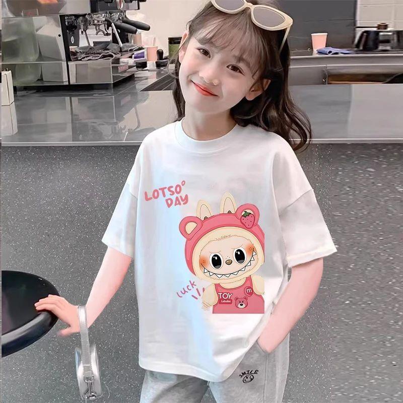 Summer cartoon labubut shirt, a short-sleeved T-shirt for girls