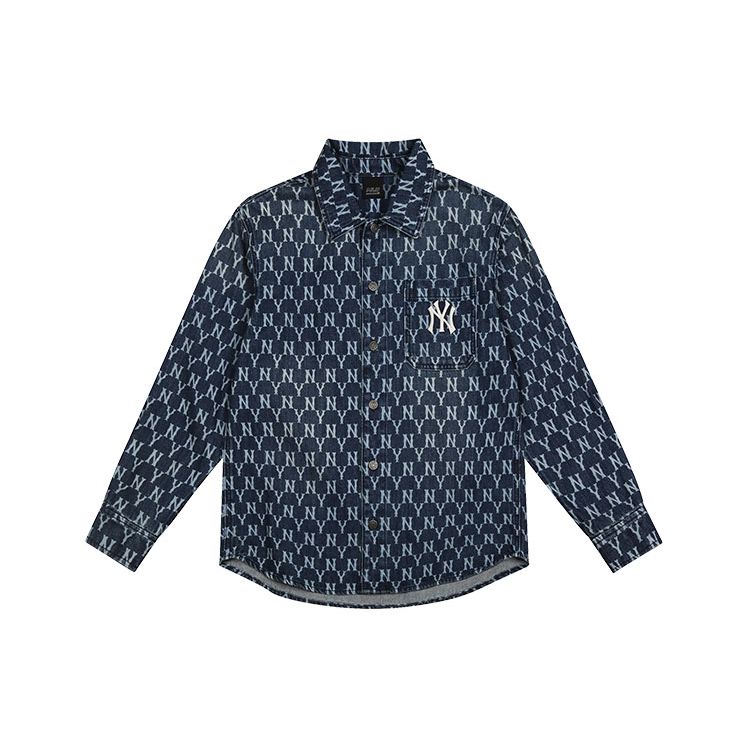 MLB New York Yankees Serie Floreale Stampa Integrale Denim Manica Lunga Camicia Unisex Blu 31WSN3041-50U