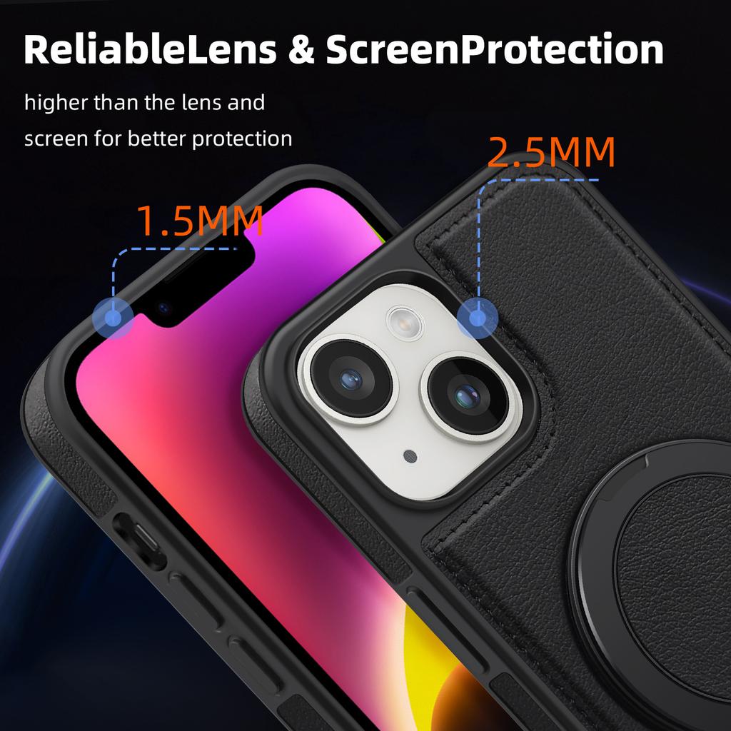 Etui do iPhone 14 Plus z pierścieniem i podstawką, kompatybilne z MagSafe, tylna okładka ze skóry PU