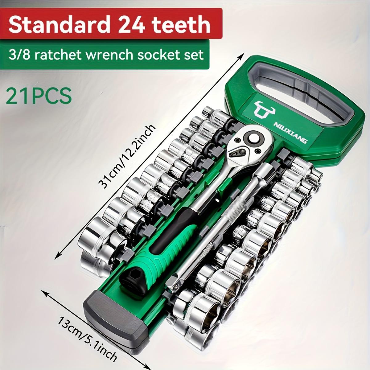 

Набор из 21 предмета 1/4 3/8 1/2 дюйма с храповым механизмом, набор приводных гильз, улучшите свой ремонт автомобилей и мотоциклов 3/8 inch (21 pieces)