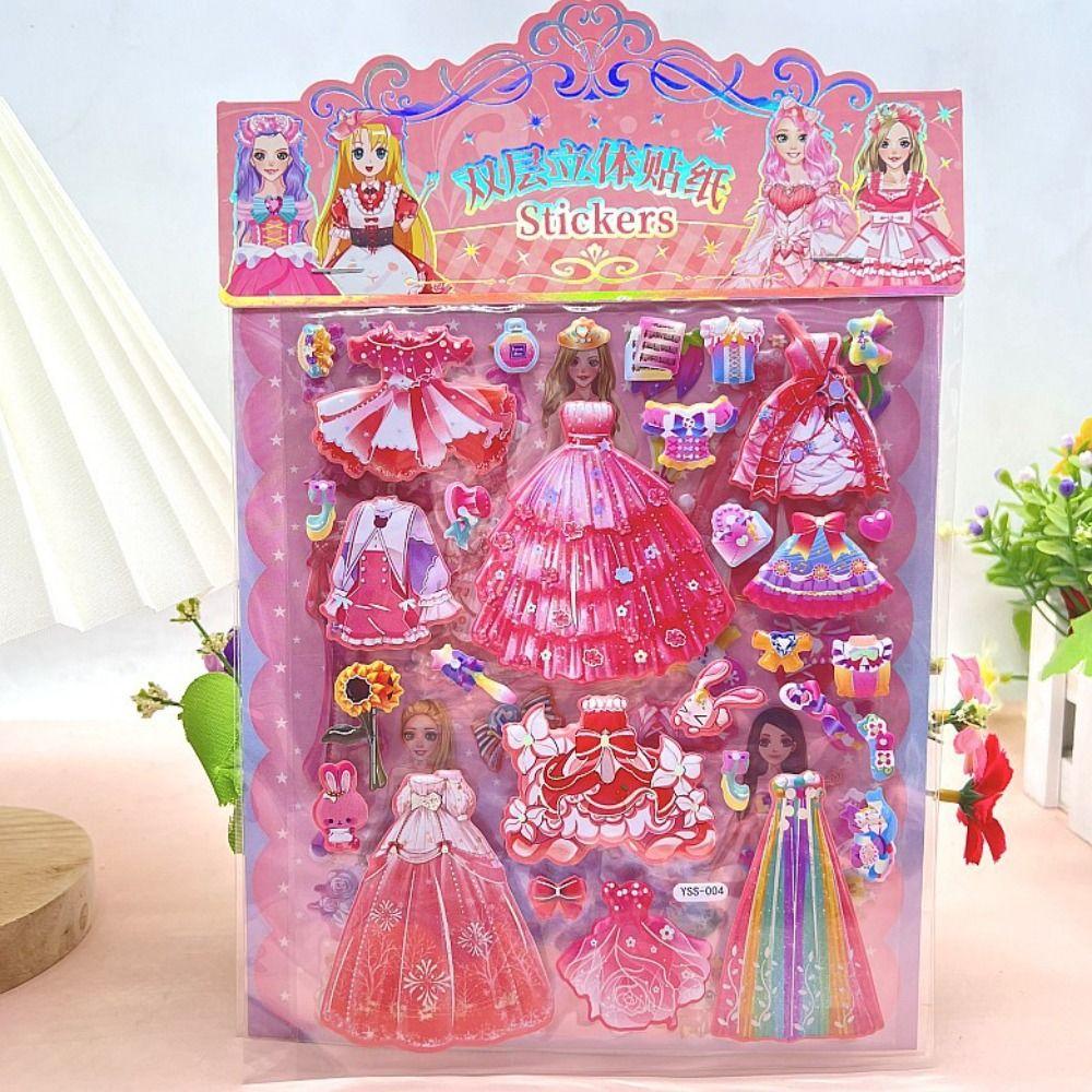 2 Sheets/Bag Decorative Princess Dress Up Sticker Cartoon 3D Puffy Stickers  Children