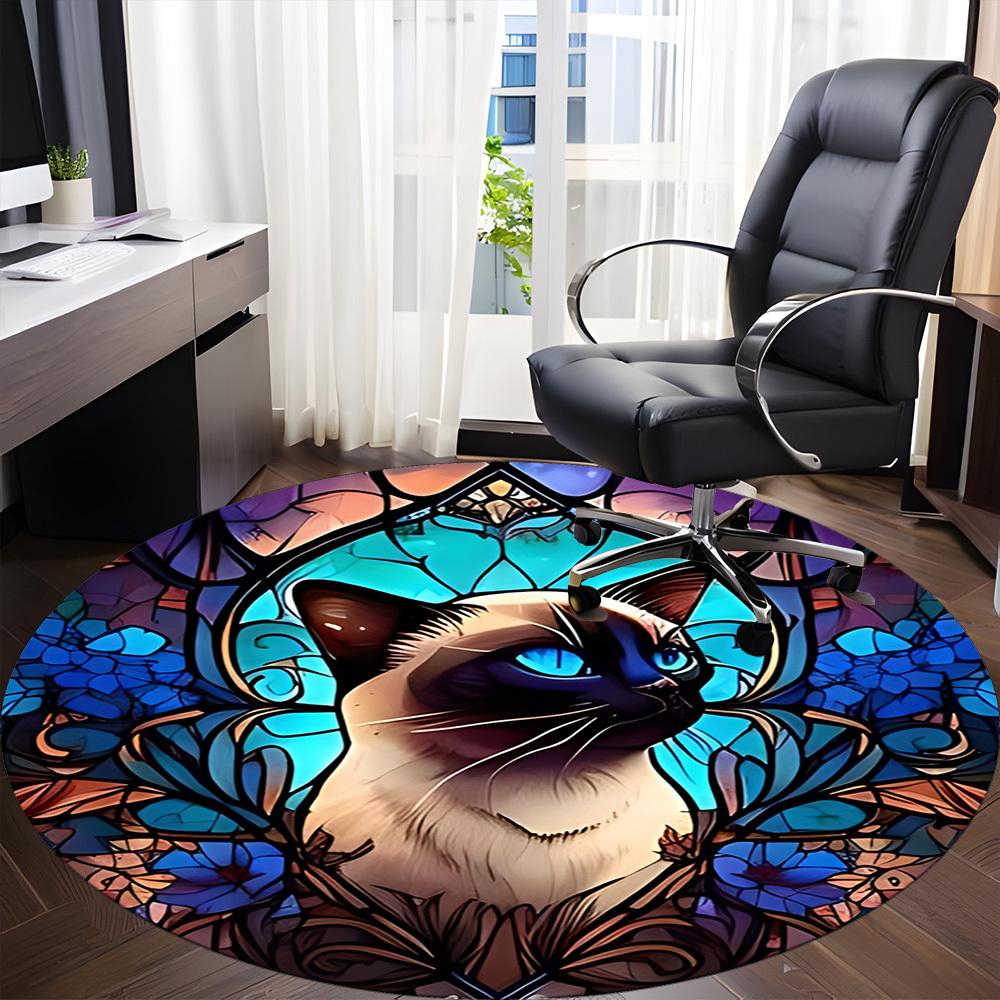 1pc StainedGlass Cat Office Round Area Rug, Under Office Chairs Bedroom Living Room Home Decor, Room Deco, Available in Various Sizes L1024338