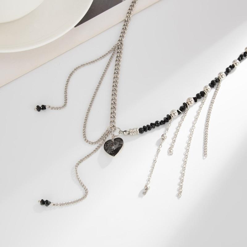 Lightweight Acrylic Bead Necklace Featuring Elegant Heart Tassels Design Ideal For Sensitive Skin All Day Use Parties