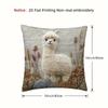 2D flat printing Vintage Alpaca Embroidery Throw Pillow Cover -Non-real embroidery, Soft Plush Polyester