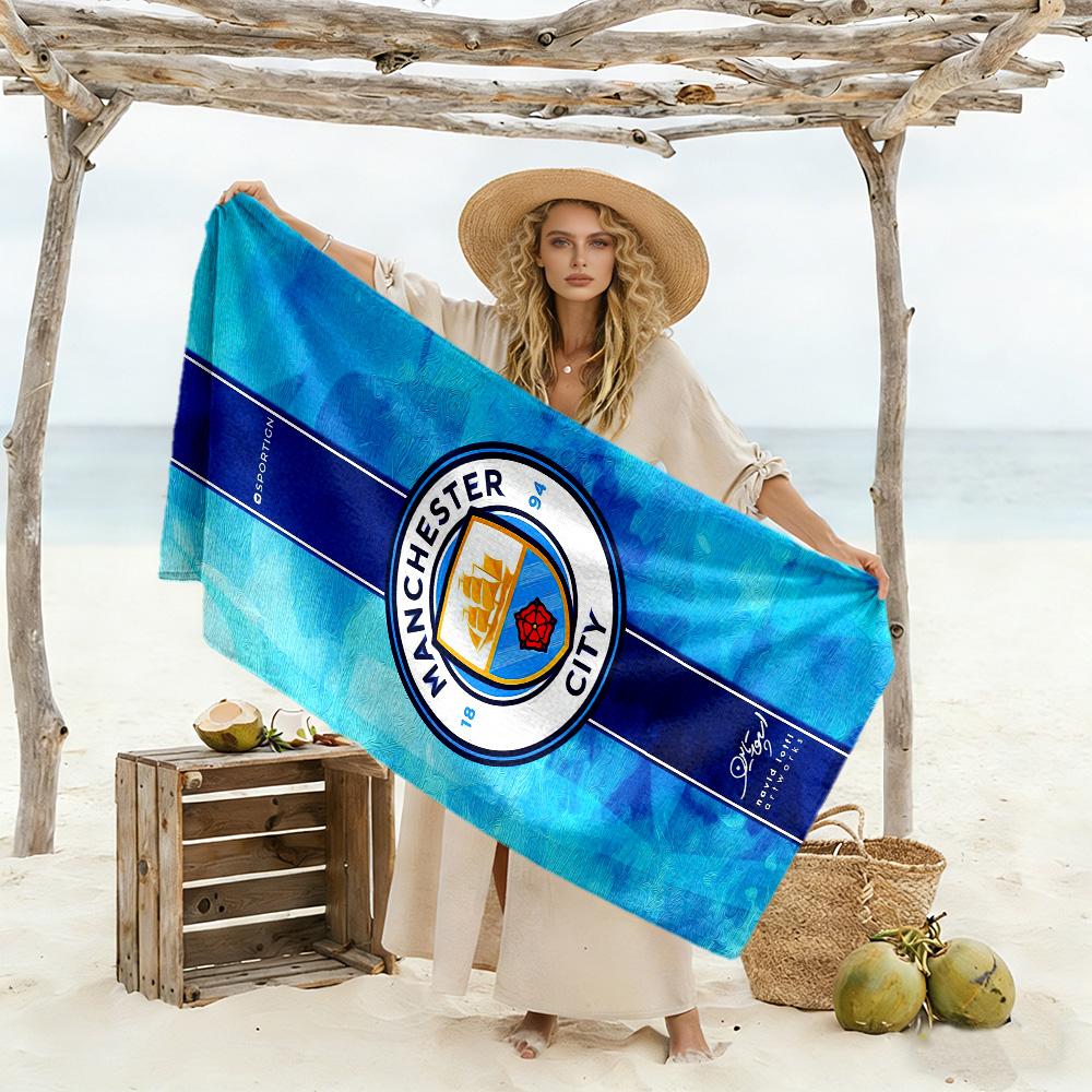 Asciugamano da Spiaggia Stile Manchester City FC Morbido Resistente Asciugatura Rapida Confortevole Leggero Adatto per Nuoto, Palestra, Campeggio, Yoga Vacanze