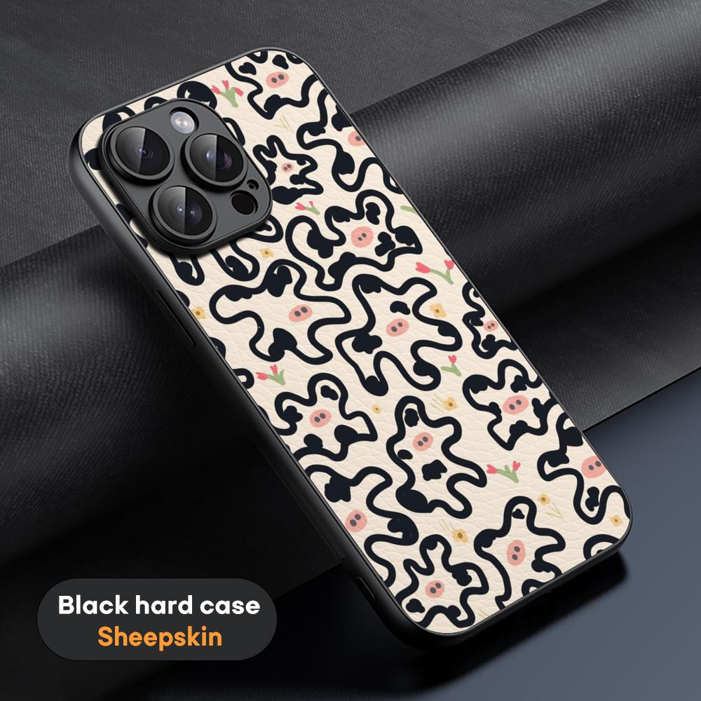 Cow print cteative painting art pattern Phone Case For iPhone 16 15 14 13 12 11 Plus Pro Max Limited Black hard case Sheepskin