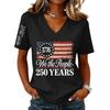 Women’s Fashion Casual Short Sleeve V Neck Pullover Top with 1776 and We the People 250 Years Graphic Print for Everyday Wear