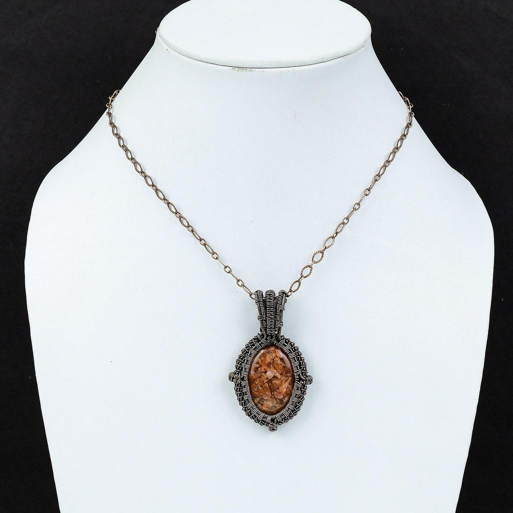 Pandantiv Piatră Soarelui Pandantiv Înfășurat în Sârmă de Cupru Bijuterii cu Piatră Prețioasă Piatră Soarelui Pandantiv Elegant Bijuterii din Sârmă de Cupru Cadou Pentru Soră Pandantiv Făcut Manual