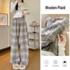 Women's High-End Retro Plaid Velvet Pants: Loose, Slimming Straight-Leg, Casual Wide-Leg Long Pants